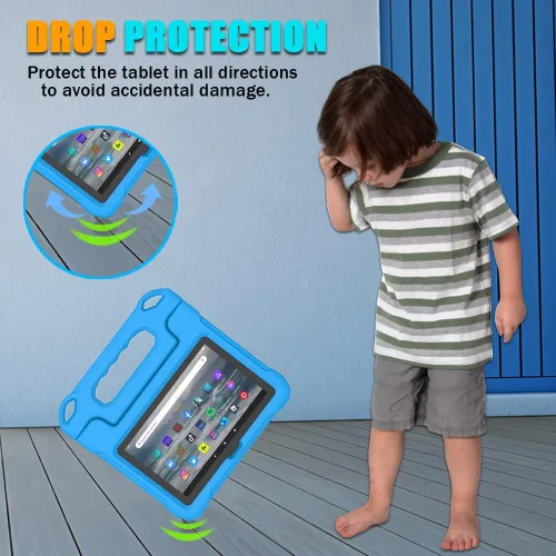 Vista 3 de Funda para tablet Amazon Fire 7 para niños (12ª generación, versión 2022), ligera, a prueba de golpes, apta para niños, funda para tablet Fire 7