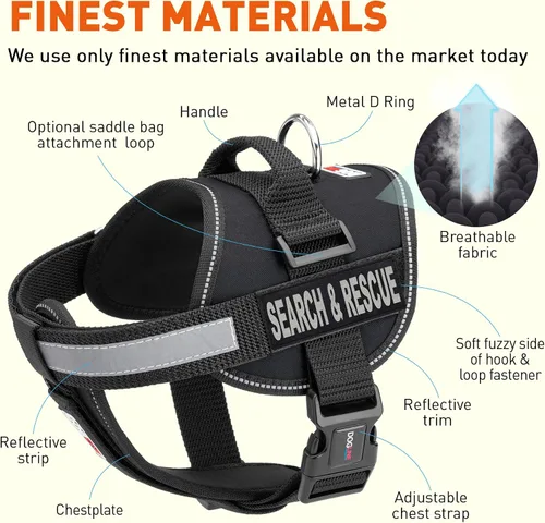 Vista 2 de Dogline Unimax - Arnés multiusos para perros y 2 parches extraíbles de búsqueda y rescate, pequeño, color negro