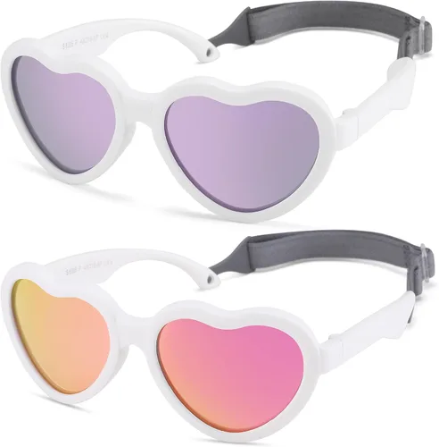 Vista 7 de Gafas de sol polarizadas flexibles en forma de corazón para bebés con correa ajustable para niños pequeños y bebés de 0 a 24 meses B9*