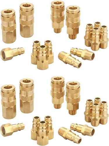 Vista 7 de Kit de acoplador y enchufe de alto flujo profesional (7 piezas), estilo V, NPT de 1/4 de pulgada, juego de accesorios de aire de conexión rápida