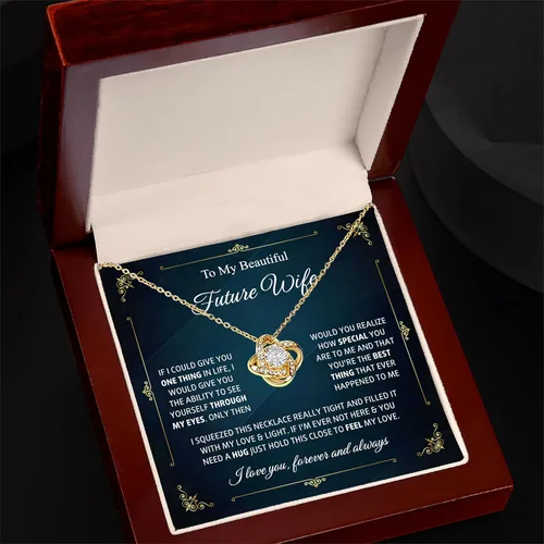 Vista 31 de Collar con texto en inglés «To My Future Wife & Prometido» – Joyería de compromiso con nudo de amor para novia
