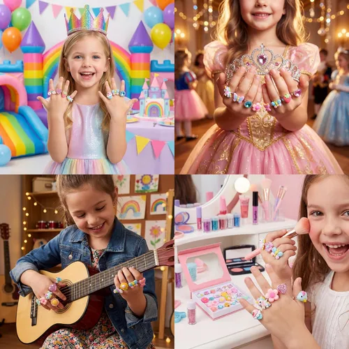 Vista 7 de PASEMM 24 anillos de joyería para niña, ajustables, sin duplicación, anillos de juego para niños en caja, anillos de juego de simulación y disfraces