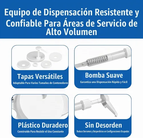 Vista 5 de Carlisle FoodService Products Kit universal de bomba de condimentos/dispensador con 5 tapas, color blanco