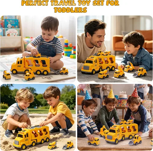 Vista 5 de 5 in 1 Construction Truck Toys for Toddlers 3-5, Carrier Transport Trucks