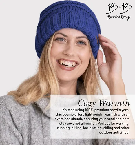 Vista 4 de Brook + Bay Gorro holgado de invierno para mujer, gorro de punto de gran tamaño para mujer, gorro holgado para clima frío