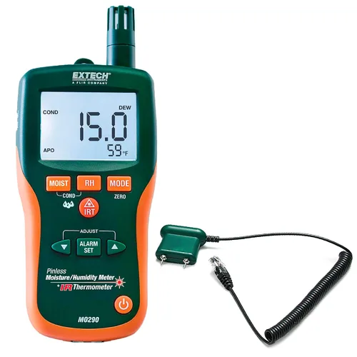 Vista 5 de Extech MO265 - Medidor de humedad (combinación con y sin perforación) con RJ45 Pinless and remote pin probe, wood/building materials, depth to