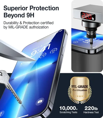 Vista 4 de UltraGlass TOP 9H+ - Vidrio 9H+ para protector de pantalla iPhone 11/XR, grado militar a prueba de roturas y duradero, protector de pantalla