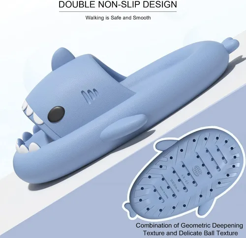 Vista 4 de EECH Lindas pantuflas para niños grandes, sandalias de tiburón de nube, suela gruesa mejorada, antideslizantes, para interiores y exteriores, verano