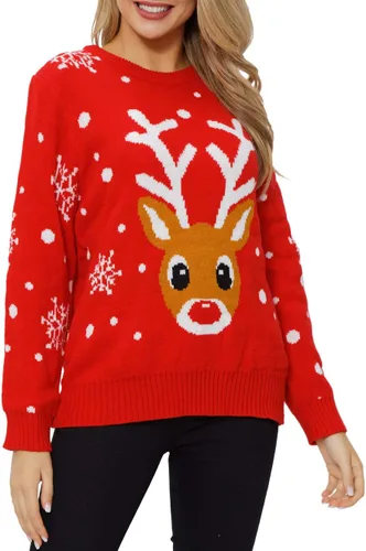 Vista 4 de VENTELAN Suéter de Navidad para mujer, divertido árbol de Navidad, suéter feo con copos de nieve, de manga larga