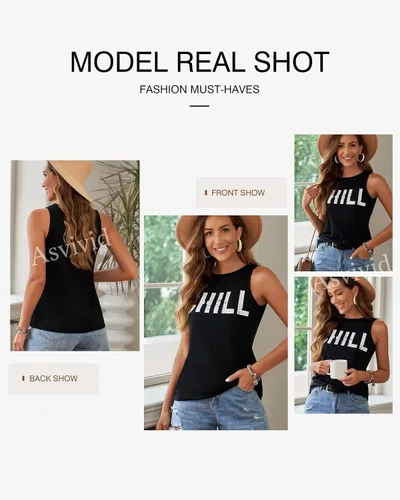 Vista 3 de Asvivid - Camisetas sin mangas para mujer, holgada, con cuello redondo, estampado de letras, diente de león, para verano, casuales