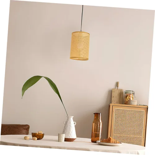 Vista 4 de OSALADI Pantallas de lámpara para lámparas de mesa, pantalla de ratán tejida blanca, pantalla de tambor fácil de instalar