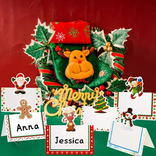 Vista 5 de Tarjetas de lugar de Navidad de Fancy Land para decoración de mesa navideña, 36 piezas de tarjetas de nombre de mesa