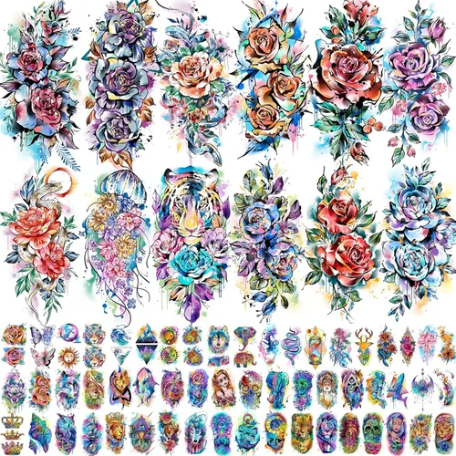 Vista 16 de COKTAK 6 Piezas/Lote Adhesivos Temporales Únicos de Henna Negra para Adultos, Mujeres, Niñas, Pluma, Mandala, Flor, Arte Corporal, Tatuajes Grandes
