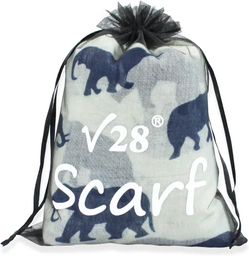 Vista 26 de V28 Hermosa bufanda larga y suave con estampado de elefante azul - grande