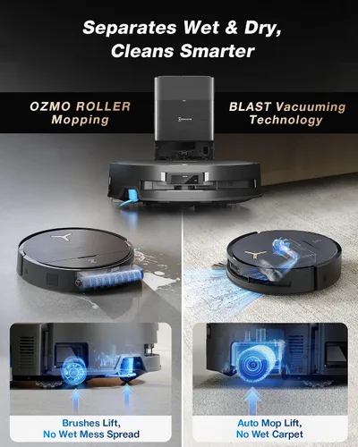 Vista 4 de ECOVACS DEEBOT X9 PRO Omni Robot Aspirador y Fregasuelos, 16,600Pa de succión potente, fregona OZMO con rodillo autolavable instantáneo, ZeroTangle
