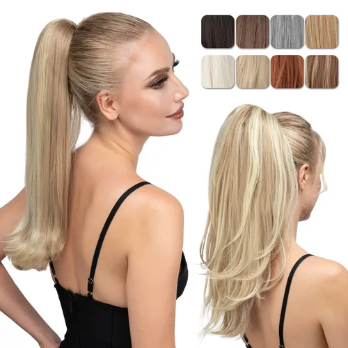 Vista 9 de Extensión de cola de caballo con clip, de 18 pulgadas, extensiones de cabello para mujer, cola de caballo larga y recta, cola de caballo rizada