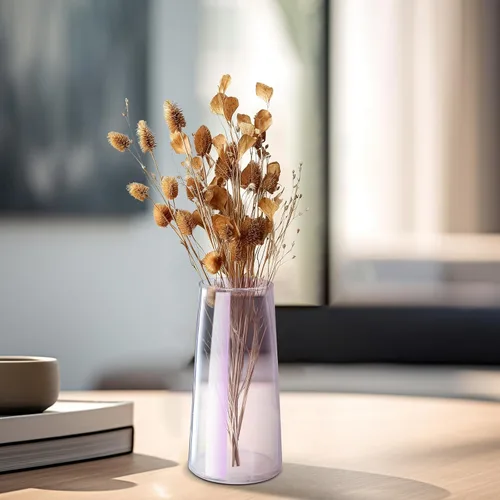 Vista 14 de Jarrón de vidrio ámbar para flores, jarrones de vidrio transparente de 6 pulgadas para centro de mesa, jarrón moderno de estilo bohemio para boda