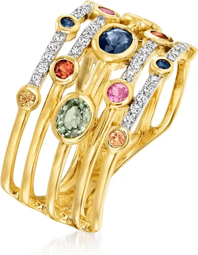 Vista 3 de Ross-Simons Anillo de diamantes multicolor de 1,10 qt. t.w. en oro amarillo de 14 quilates, Piedra preciosa, zafiro