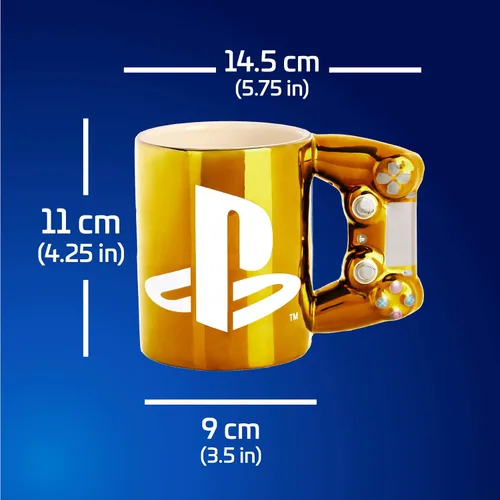 Vista 3 de Paladone Playstation Gold Controller, taza de café, 11 onzas, mercancía con licencia