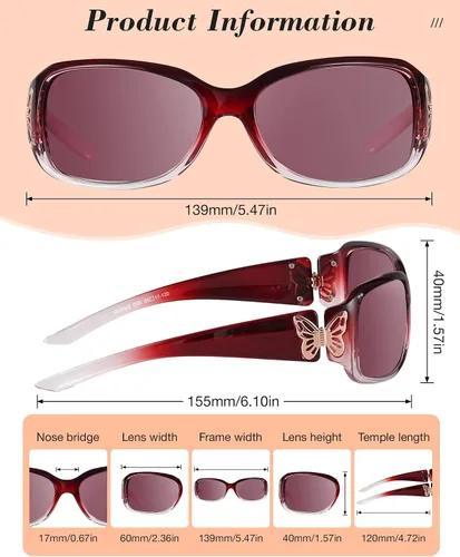 Vista 5 de LVIOE - Lentes de sol polarizadas para mujer, decoración de mariposa a la moda, para conducir y pescar, protección UV LS022