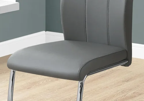 Vista 4 de Monarch Specialties Silla de comedor de 2 piezas, 2 piezas, 39 pulgadas de alto, aspecto de piel gris, cromo, 17.25 pulgadas de largo x 20.25