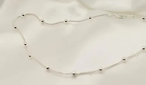 Vista 4 de PORI JEWELERS Tobillera de serpiente de plata de ley con cuentas de bola - para mujer - Cerradura de langosta - Hecho en Italia, Metal
