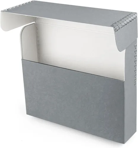 Vista 2 de Lineco Caja de almacenamiento de documentos archivados con borde metálico, caja de cartón libre de ácidos gris, organiza y almacena archivos