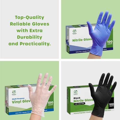 Vista 7 de Comfy Package Guantes de plástico desechables de mezcla de vinilo sintético no estériles, sin polvo ni látex