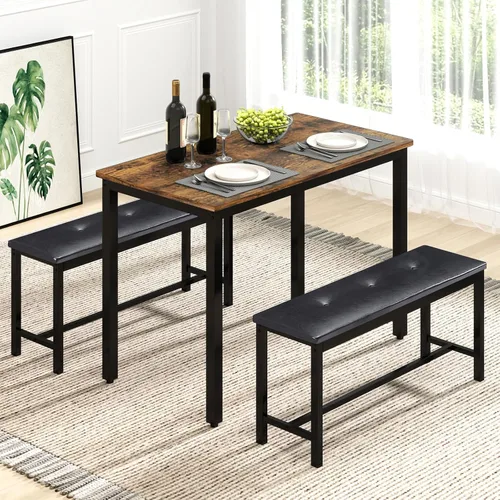 Vista 9 de Rovibek Juego de Bancos para Mesa de Comedor de 43", Juego de Sillas de Cocina que Ahorra Espacio Moderno y Mesa de Desayuno con Pies Ajustables