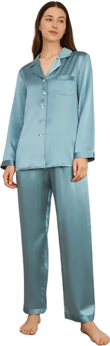 Vista 8 de LilySilk - Conjunto de pijama de seda para mujer, cómoda, de dos piezas, de manga larga, Seda de morera auténtica de 16 momme Verde aguacate