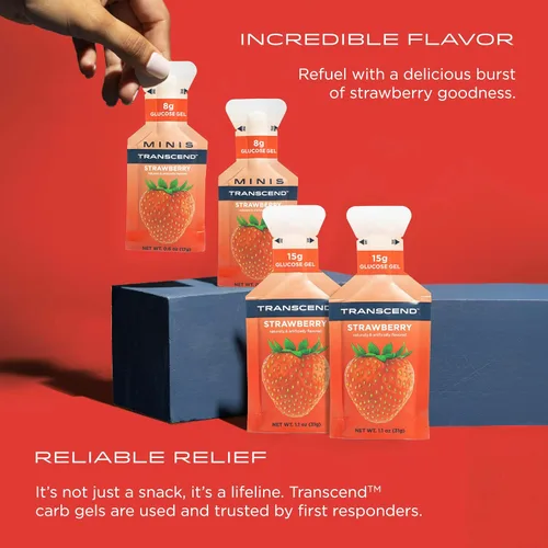 Vista 3 de Transcend Foods - Gel de fresa (1.1 onzas, paquete de 10) gel de carbohidratos de acción rápida sabor a fresa, sin cafeína, sin gluten