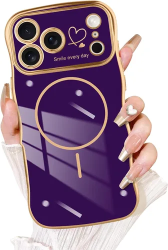 Vista 26 de Fiyart - Funda diseñada para iPhone 16 Pro, marco de onda lindo con forma rizada, corazones de amor chapados para mujeres y niñas, protección