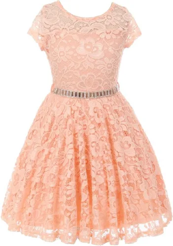 Vista 39 de Little Girl - Vestido de niña con manga de encaje y cinturón de piedras