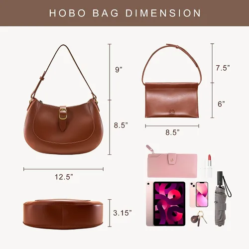 Vista 6 de Bolso Hobo de cuero vegano vintage para mujer, bolso de hombro lunar, bolso cruzado debajo del brazo clásico para mujer