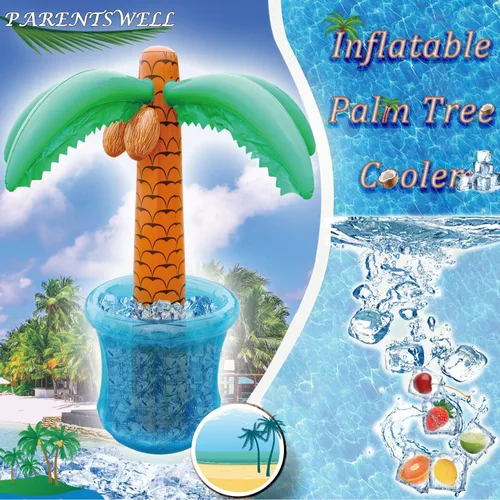 Vista 3 de PARENTSWELL Enfriador inflable de palmeras de 63 pulgadas, decoración de fiesta tropical Luau, enfriador de bebidas inflable para fiestas