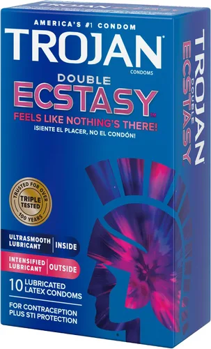 Vista 12 de TROJAN Condones Lubricados Double Ecstasy, Condones Acanalados, 10 Unidades Lubricante lubricado, acanalado y cálido para una mayor experiencia