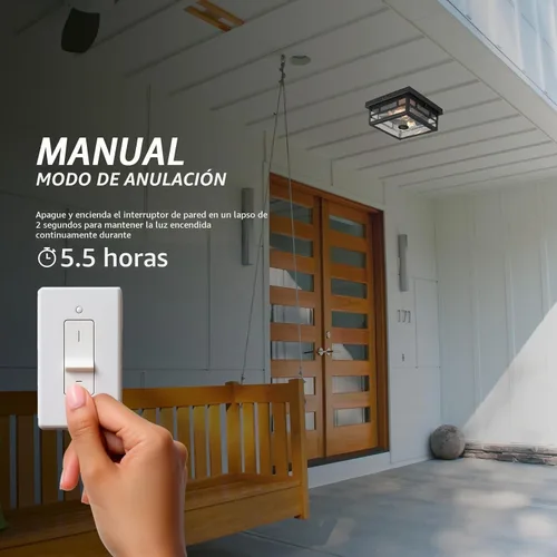 Vista 3 de CALOKES Lámpara de techo con sensor de movimiento de montaje empotrado para exteriores, diseño industrial atemporal con vidrio transparente sembrado