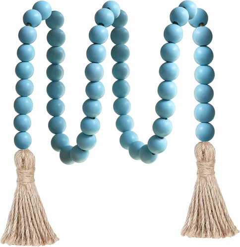 Vista 14 de Meplait - Guirnalda de cuentas de madera de 39 pulgadas estilo granja con borlas, cuentas versátiles de oración estilo boho chic para colgar