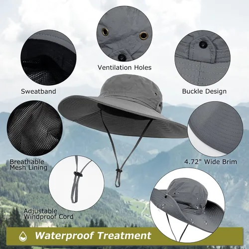 Vista 3 de Surblue Sombrero de ala ancha con protección solar UV para pesca, senderismo, camping