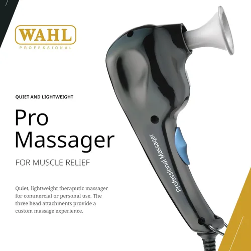 Vista 2 de Masajeador profesional Wahl N.°4120-1701, potente, ligero y silencioso, para masajes profesionales, incluye 3 cabezales intercambiables