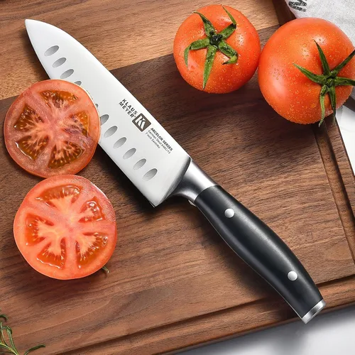 Vista 5 de Cuchillo Santoku exclusivo de acero alemán de 7 pulgadas de Arcelor
