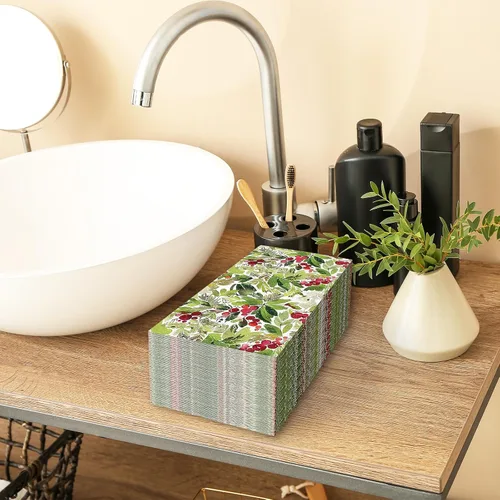 Vista 5 de Servilletas de papel desechables de 3 capas con diseño de muérdago en acuarela para Navidad, invierno, bayas, cena, servilletas de mano