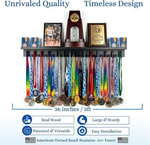 Vista 2 de Estante para premios de medallas de 3 pies para exhibición y estante para trofeos – Soporte para trofeos y medallas multideporte para exhibición