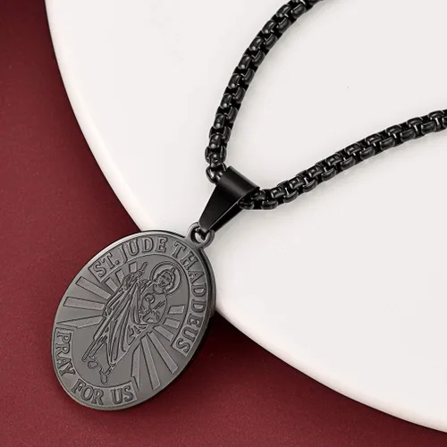 Vista 8 de FaithHeart Collar de San CristóbalJudeJosephAnthonyThomasBenedictoPatricio collar de acero inoxidable medalla de santos católicos patronos joyería