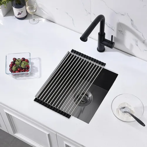 Vista 9 de Fregadero de cocina negro de 15 x 16 x 9 pulgadas, fregadero de cocina pequeño de acero inoxidable negro para preparación debajo del fregadero