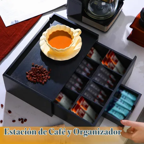 Vista 6 de Cinnvoice Organizador de bolsas de té Caja de almacenamiento de té de Negro