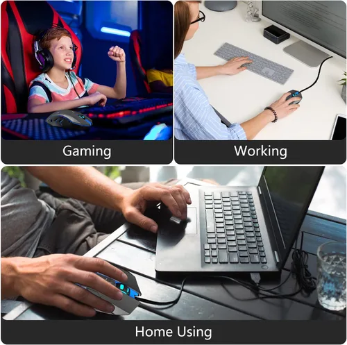 Vista 7 de FUWANG Ratón para juegos con cable, mouse USB para computadora con retroiluminación RGB, sensor óptico de 7200 DPI, mouse ergonómico para gamer