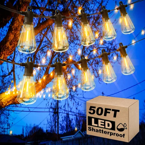 Vista 12 de Zuske Cadena de luces para exteriores de 25 pies, luces LED colgantes para patio con 12 bombillas inastillables, luces impermeables