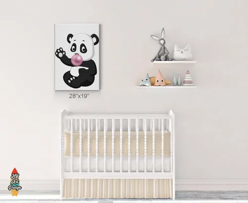 Vista 3 de Cute Panda Bubble Gum Art Pink CANVAS PRINT Animal Print Wall Art Home Decoration Nursery Room Kids Room Decor Ready to Hang-%100 Handmade in the