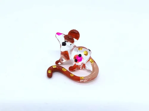 Vista 6 de Micro figuras diminutas de ratón de vidrio soplado a mano, animales, regalo coleccionable para decoración del hogar (beige)